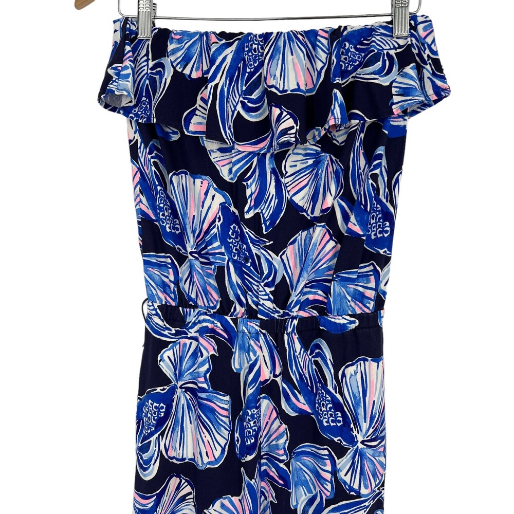 Lilly Pulitzer Alathea Jumpsuit Bright Navy in Reel Life Off Shoulder Size XS - Picture 2 of 13